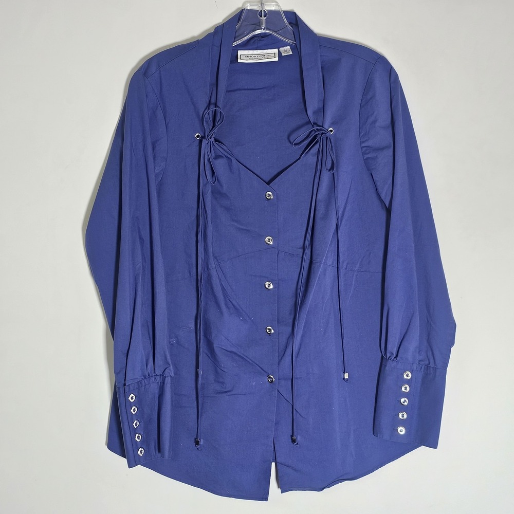 Simonton Says by George‎ Simonton Top Womens Medium Blue Western Tie Metal 90s